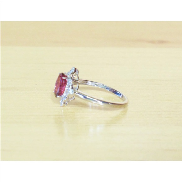 10k White Gold Pink Tourmaline Diamond Ring - Picture 7 of 8